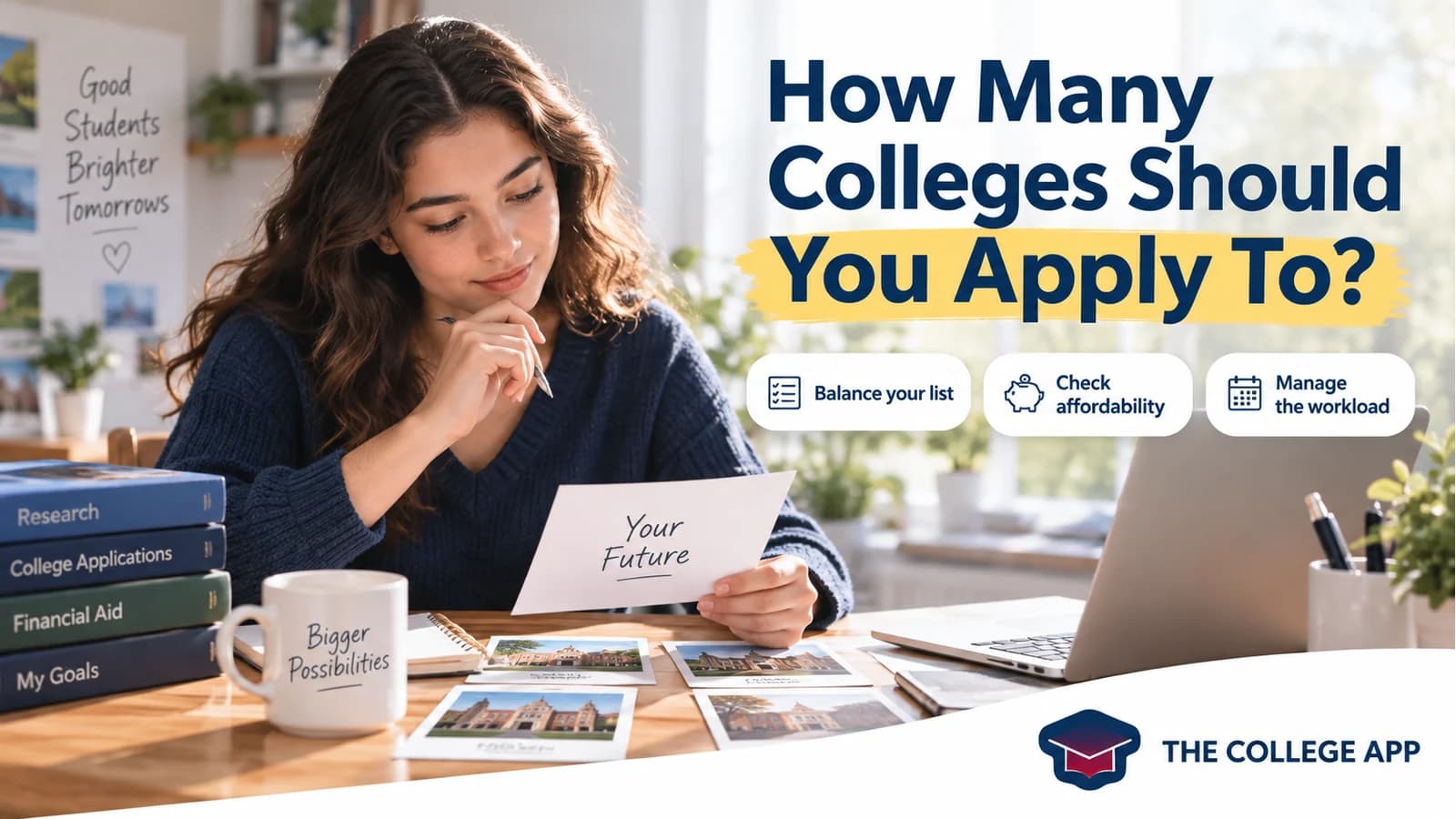 A student building a balanced college application list using fit, selectivity, and cost.