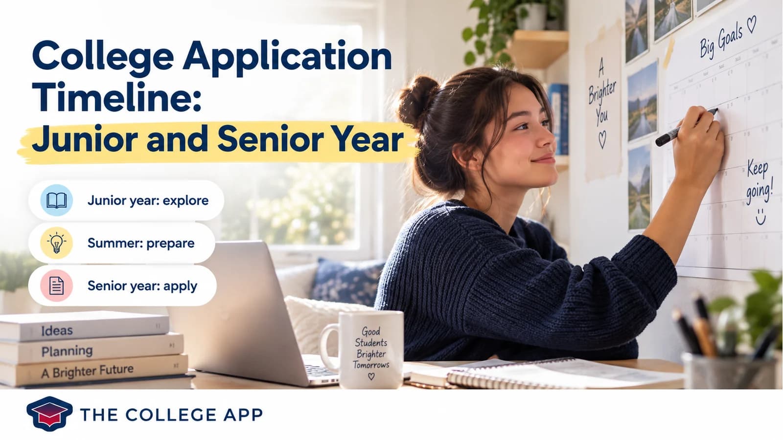 A student planning college application milestones for junior and senior year.